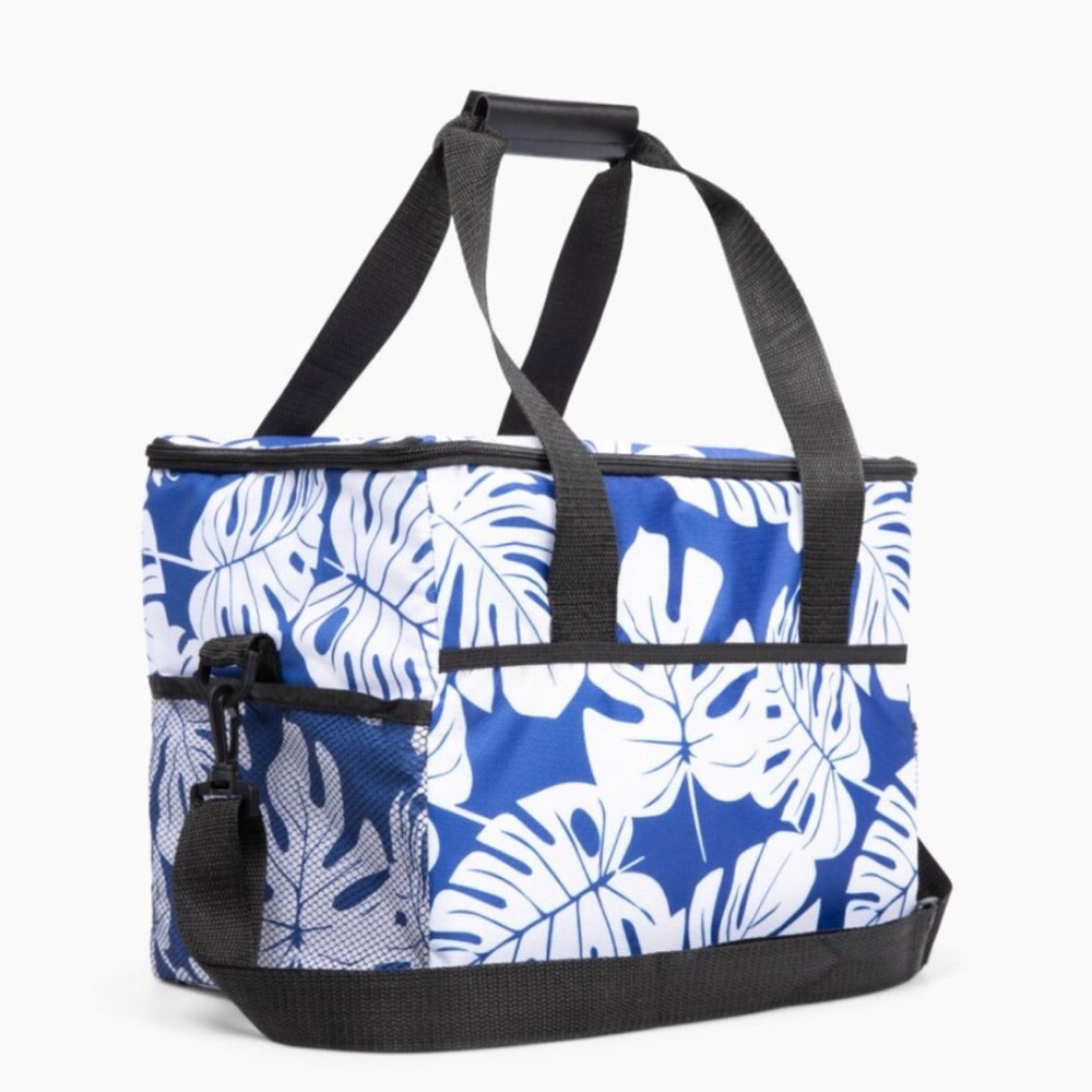 Aqua Blue and White Tropical Cooler Bag